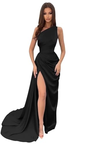 Damen Schulterfrei Eine Satin Brautjungfernkleider Lang Elegant Hochzeit Party Kleid A Linie Ballkleider von Sincemeet