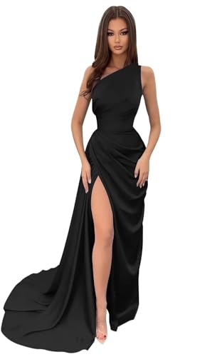 Damen Schulterfrei Eine Satin Brautjungfernkleider Lang Elegant Hochzeit Party Kleid A Linie Ballkleider von Sincemeet