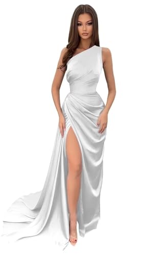 Damen Schulterfrei Eine Satin Brautjungfernkleider Lang Elegant Hochzeit Party Kleid A Linie Ballkleider von Sincemeet