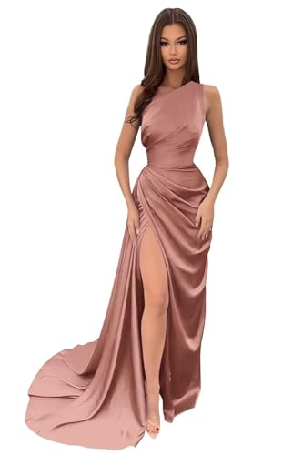 Damen Schulterfrei Eine Satin Brautjungfernkleider Lang Elegant Hochzeit Party Kleid A Linie Ballkleider von Sincemeet