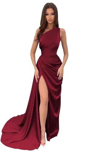 Damen Schulterfrei Eine Satin Brautjungfernkleider Lang Elegant Hochzeit Party Kleid A Linie Ballkleider von Sincemeet