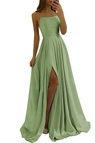 Damen Spaghetti Straps Satin Prom Dresses A-Linie Seitenschlitz Ballkleider Hochzeit Abendparty Kleid mit Taschen Damen Spaghetti Straps Satin Prom Dresses A-Linie Seitenschlitz Ballkleider Hochzeit Abendparty Kleid mit Taschen von Sincemeet