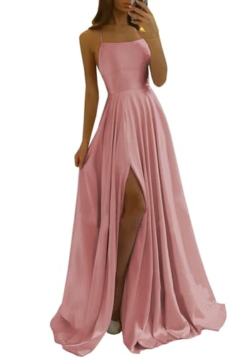 Damen-Spaghetti-Träger, Satin, Lange Ballkleider mit Taschen, A-Linie, Schlitz, Sexy, Kreuz und quer, Neckholder, rückenfreie Formelle Abendkleider Damen-Spaghetti-Träger, Satin, Lange Ballkleider mit Taschen, A-Linie, Schlitz, Sexy, Kreuz und quer, Neckholder, rückenfreie Formelle Abendkleider von Sincemeet