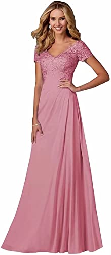 Damen Spitzen Abendkleider Kurzarm Applikationen A Linie Ballkleid V-Ausschnitt Chiffon formell Partykleid von Sincemeet