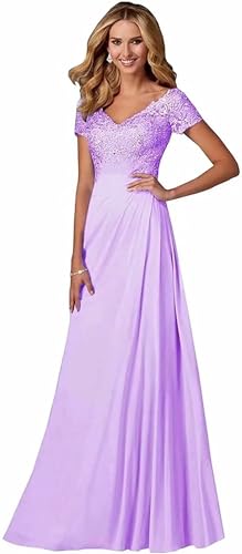 Damen Spitzen Abendkleider Kurzarm Applikationen A Linie Ballkleid V-Ausschnitt Chiffon formell Partykleid Damen Spitzen Abendkleider Kurzarm Applikationen A Linie Ballkleid V-Ausschnitt Chiffon formell Partykleid von Sincemeet