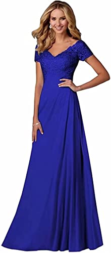 Damen Spitzen Abendkleider Kurzarm Applikationen A Linie Ballkleid V-Ausschnitt Chiffon formell Partykleid von Sincemeet