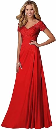 Damen Spitzen Abendkleider Kurzarm Applikationen A Linie Ballkleid V-Ausschnitt Chiffon formell Partykleid Damen Spitzen Abendkleider Kurzarm Applikationen A Linie Ballkleid V-Ausschnitt Chiffon formell Partykleid von Sincemeet
