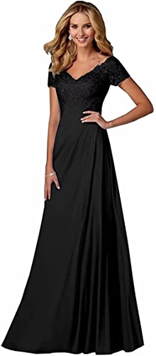 Damen Spitzen Abendkleider Kurzarm Applikationen A Linie Ballkleid V-Ausschnitt Chiffon formell Partykleid von Sincemeet