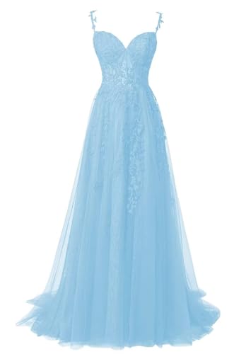 Damen Spitzenapplikation Brautjungfernkleid spaghettiträger Spitze a Linie formelle Abendkleider mit hohem Schlitz von Sincemeet