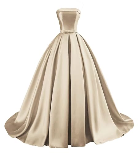 Damen Trägerloses Satin Ballkleid Lang Satin Formelle Abendkleider A Linie Einfach Elegant Ballkleider with Belt Bow von Sincemeet