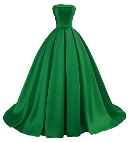 Damen Trägerloses Satin Ballkleid Lang Satin Formelle Abendkleider A Linie Einfach Elegant Ballkleider with Belt Bow von Sincemeet