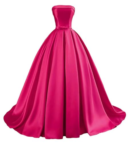 Damen Trägerloses Satin Ballkleid Lang Satin Formelle Abendkleider A Linie Einfach Elegant Ballkleider with Belt Bow von Sincemeet