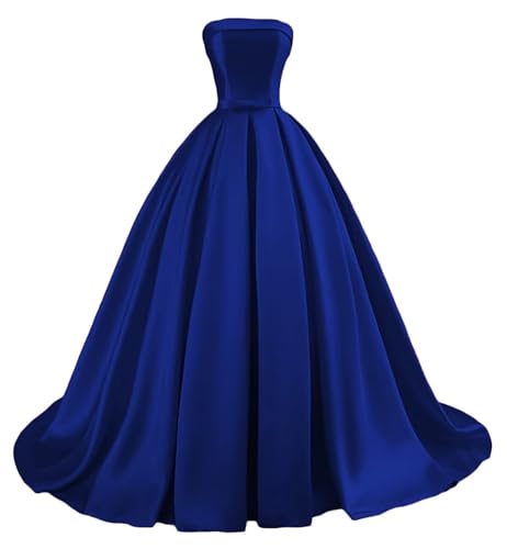 Damen Trägerloses Satin Ballkleid Lang Satin Formelle Abendkleider A Linie Einfach Elegant Ballkleider with Belt Bow von Sincemeet