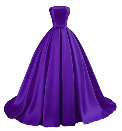 Damen Trägerloses Satin Ballkleid Lang Satin Formelle Abendkleider A Linie Einfach Elegant Ballkleider with Belt Bow von Sincemeet