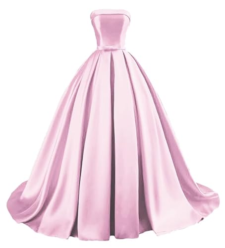 Damen Trägerloses Satin Ballkleid Lang Satin Formelle Abendkleider A Linie Einfach Elegant Ballkleider with Belt Bow von Sincemeet