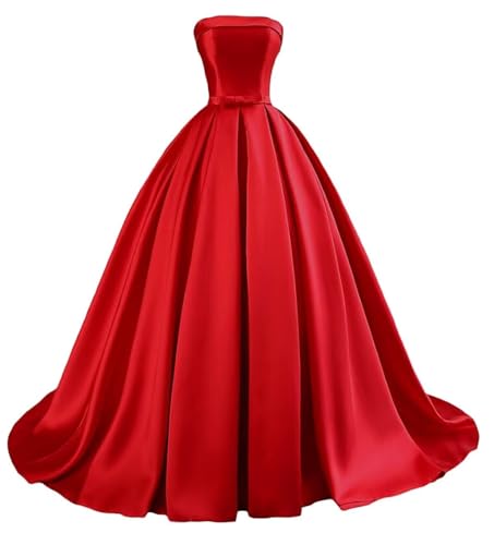 Damen Trägerloses Satin Ballkleid Lang Satin Formelle Abendkleider A Linie Einfach Elegant Ballkleider with Belt Bow Damen Trägerloses Satin Ballkleid Lang Satin Formelle Abendkleider A Linie Einfach Elegant Ballkleider with Belt Bow von Sincemeet