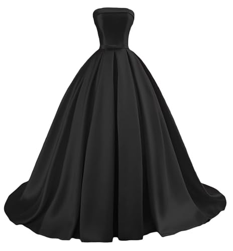 Damen Trägerloses Satin Ballkleid Lang Satin Formelle Abendkleider A Linie Einfach Elegant Ballkleider with Belt Bow von Sincemeet