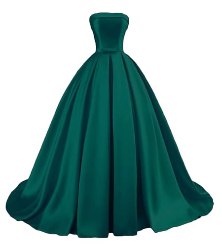 Damen Trägerloses Satin Ballkleid Lang Satin Formelle Abendkleider A Linie Einfach Elegant Ballkleider with Belt Bow von Sincemeet