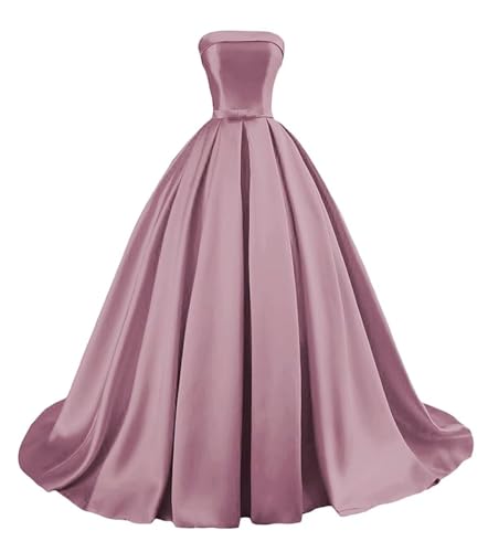 Damen Trägerloses Satin Ballkleid Lang Satin Formelle Abendkleider A Linie Einfach Elegant Ballkleider with Belt Bow von Sincemeet