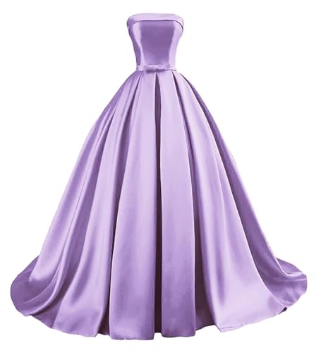 Damen Trägerloses Satin Ballkleid Lang Satin Formelle Abendkleider A Linie Einfach Elegant Ballkleider with Belt Bow von Sincemeet