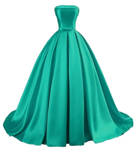 Damen Trägerloses Satin Ballkleid Lang Satin Formelle Abendkleider A Linie Einfach Elegant Ballkleider with Belt Bow von Sincemeet