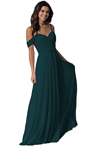 Damen V-Ausschnitt Abendkleid A-Linie Chiffon Off Shoulder Brautjungfernkleid Elegant Lange Partykleider von Sincemeet