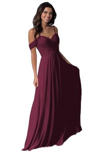 Damen V-Ausschnitt Abendkleid A-Linie Chiffon Off Shoulder Brautjungfernkleid Elegant Lange Partykleider von Sincemeet