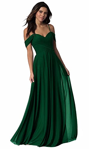 Damen V-Ausschnitt Abendkleid A-Linie Chiffon Off Shoulder Brautjungfernkleid Elegant Lange Partykleider von Sincemeet