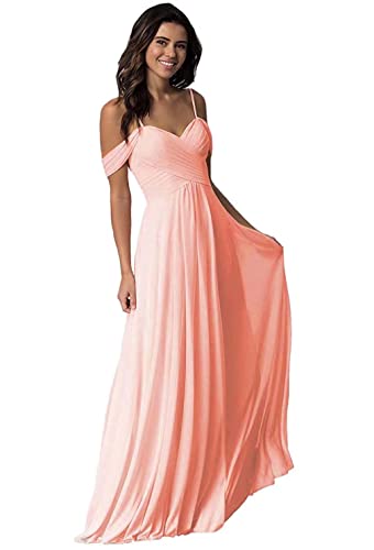 Damen V-Ausschnitt Abendkleid A-Linie Chiffon Off Shoulder Brautjungfernkleid Elegant Lange Partykleider von Sincemeet