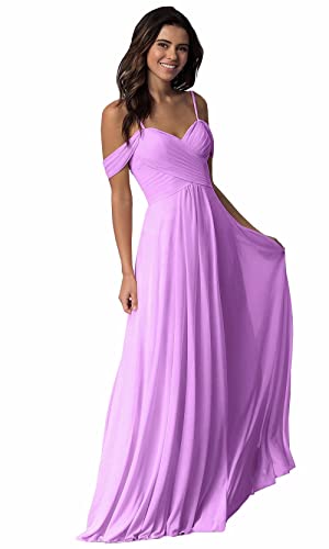 Damen V-Ausschnitt Abendkleid A-Linie Chiffon Off Shoulder Brautjungfernkleid Elegant Lange Partykleider von Sincemeet