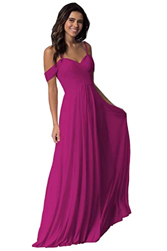 Damen V-Ausschnitt Abendkleid A-Linie Chiffon Off Shoulder Brautjungfernkleid Elegant Lange Partykleider von Sincemeet