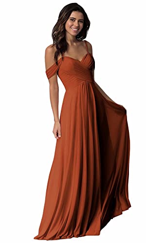 Damen V-Ausschnitt Abendkleid A-Linie Chiffon Off Shoulder Brautjungfernkleid Elegant Lange Partykleider von Sincemeet