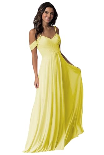 Damen V-Ausschnitt Abendkleid A-Linie Chiffon Off Shoulder Brautjungfernkleid Elegant Lange Partykleider von Sincemeet