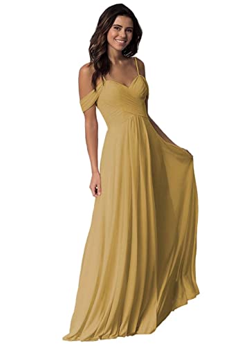 Damen V-Ausschnitt Abendkleid A-Linie Chiffon Off Shoulder Brautjungfernkleid Elegant Lange Partykleider von Sincemeet