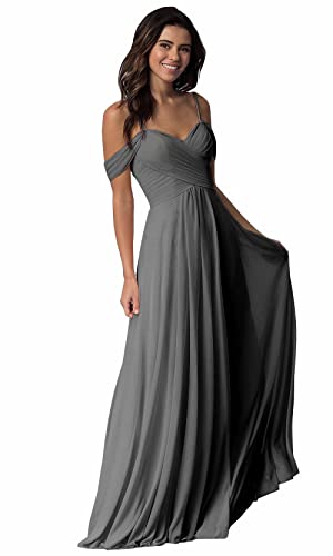 Damen V-Ausschnitt Abendkleid A-Linie Chiffon Off Shoulder Brautjungfernkleid Elegant Lange Partykleider von Sincemeet
