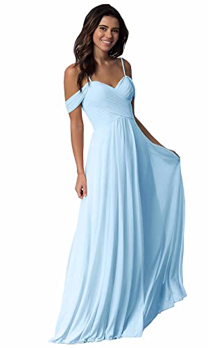 Damen V-Ausschnitt Abendkleid A-Linie Chiffon Off Shoulder Brautjungfernkleid Elegant Lange Partykleider von Sincemeet