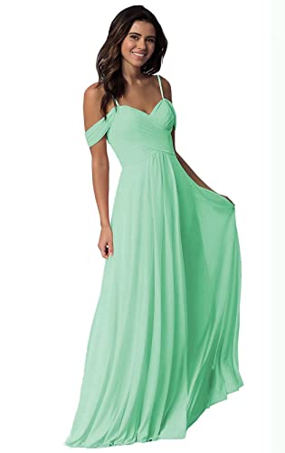 Damen V-Ausschnitt Abendkleid A-Linie Chiffon Off Shoulder Brautjungfernkleid Elegant Lange Partykleider von Sincemeet