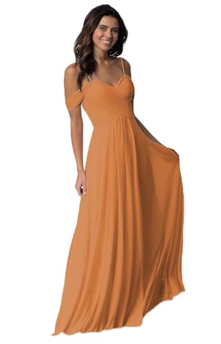 Damen V-Ausschnitt Abendkleid A-Linie Chiffon Off Shoulder Brautjungfernkleid Elegant Lange Partykleider von Sincemeet