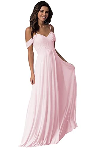 Damen V-Ausschnitt Abendkleid A-Linie Chiffon Off Shoulder Brautjungfernkleid Elegant Lange Partykleider von Sincemeet