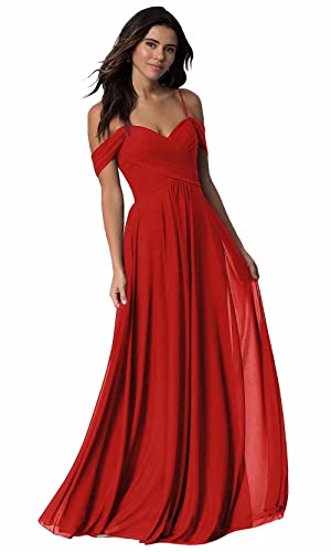 Damen V-Ausschnitt Abendkleid A-Linie Chiffon Off Shoulder Brautjungfernkleid Elegant Lange Partykleider von Sincemeet