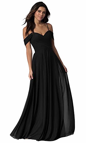 Damen V-Ausschnitt Abendkleid A-Linie Chiffon Off Shoulder Brautjungfernkleid Elegant Lange Partykleider von Sincemeet