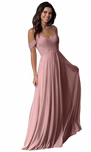 Damen V-Ausschnitt Abendkleid A-Linie Chiffon Off Shoulder Brautjungfernkleid Elegant Lange Partykleider von Sincemeet