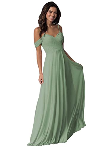 Damen V-Ausschnitt Abendkleid A-Linie Chiffon Off Shoulder Brautjungfernkleid Elegant Lange Partykleider von Sincemeet