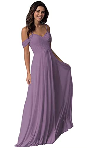 Damen V-Ausschnitt Abendkleid A-Linie Chiffon Off Shoulder Brautjungfernkleid Elegant Lange Partykleider von Sincemeet