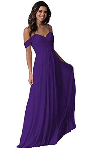 Damen V-Ausschnitt Abendkleid A-Linie Chiffon Off Shoulder Brautjungfernkleid Elegant Lange Partykleider von Sincemeet