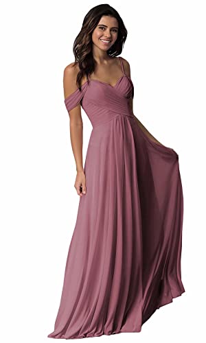 Damen V-Ausschnitt Abendkleid A-Linie Chiffon Off Shoulder Brautjungfernkleid Elegant Lange Partykleider von Sincemeet