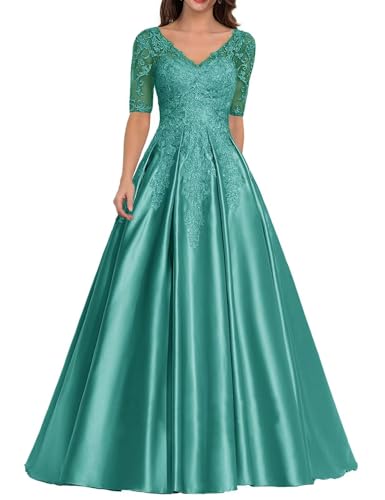 Kleid für die Brautmutter mit Spitzenapplikation Formales Abendkleid aus Satin mit V-Ausschnitt Langes A-Linie Ballkleid Kleid für die Brautmutter mit Spitzenapplikation Formales Abendkleid aus Satin mit V-Ausschnitt Langes A-Linie Ballkleid von Sincemeet