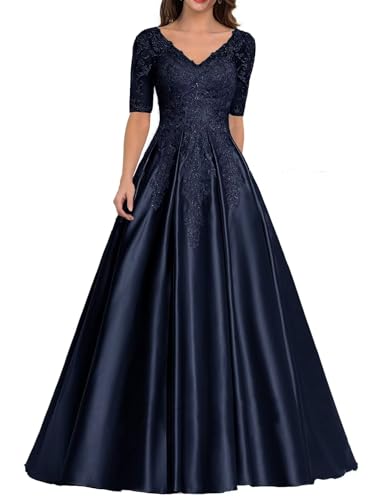 Kleid für die Brautmutter mit Spitzenapplikation Formales Abendkleid aus Satin mit V-Ausschnitt Langes A-Linie Ballkleid Kleid für die Brautmutter mit Spitzenapplikation Formales Abendkleid aus Satin mit V-Ausschnitt Langes A-Linie Ballkleid von Sincemeet