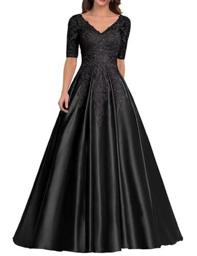 Kleid für die Brautmutter mit Spitzenapplikation Formales Abendkleid aus Satin mit V-Ausschnitt Langes A-Linie Ballkleid Kleid für die Brautmutter mit Spitzenapplikation Formales Abendkleid aus Satin mit V-Ausschnitt Langes A-Linie Ballkleid von Sincemeet