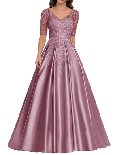 Kleid für die Brautmutter mit Spitzenapplikation Formales Abendkleid aus Satin mit V-Ausschnitt Langes A-Linie Ballkleid Kleid für die Brautmutter mit Spitzenapplikation Formales Abendkleid aus Satin mit V-Ausschnitt Langes A-Linie Ballkleid von Sincemeet